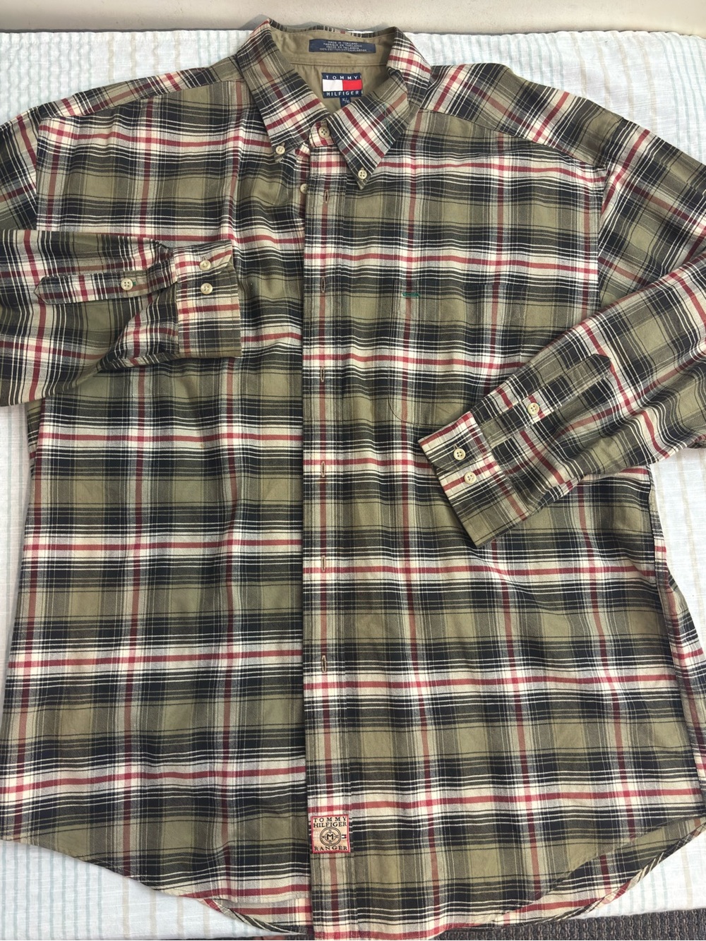 Tommy Hilfiger Olive, Black and Red Plaid Button-Down Shirt